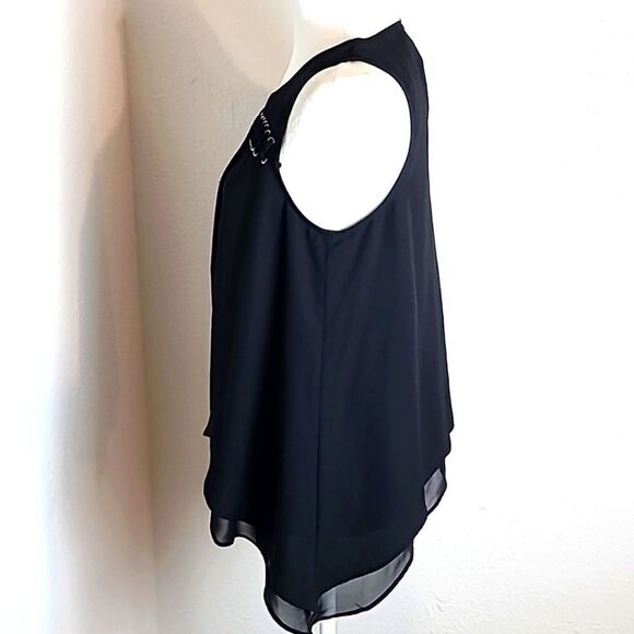 Jennifer Lopez Black Layered Top, Aysemetrical Lace-up Embellishment, Sz Small - Picture 4 of 9